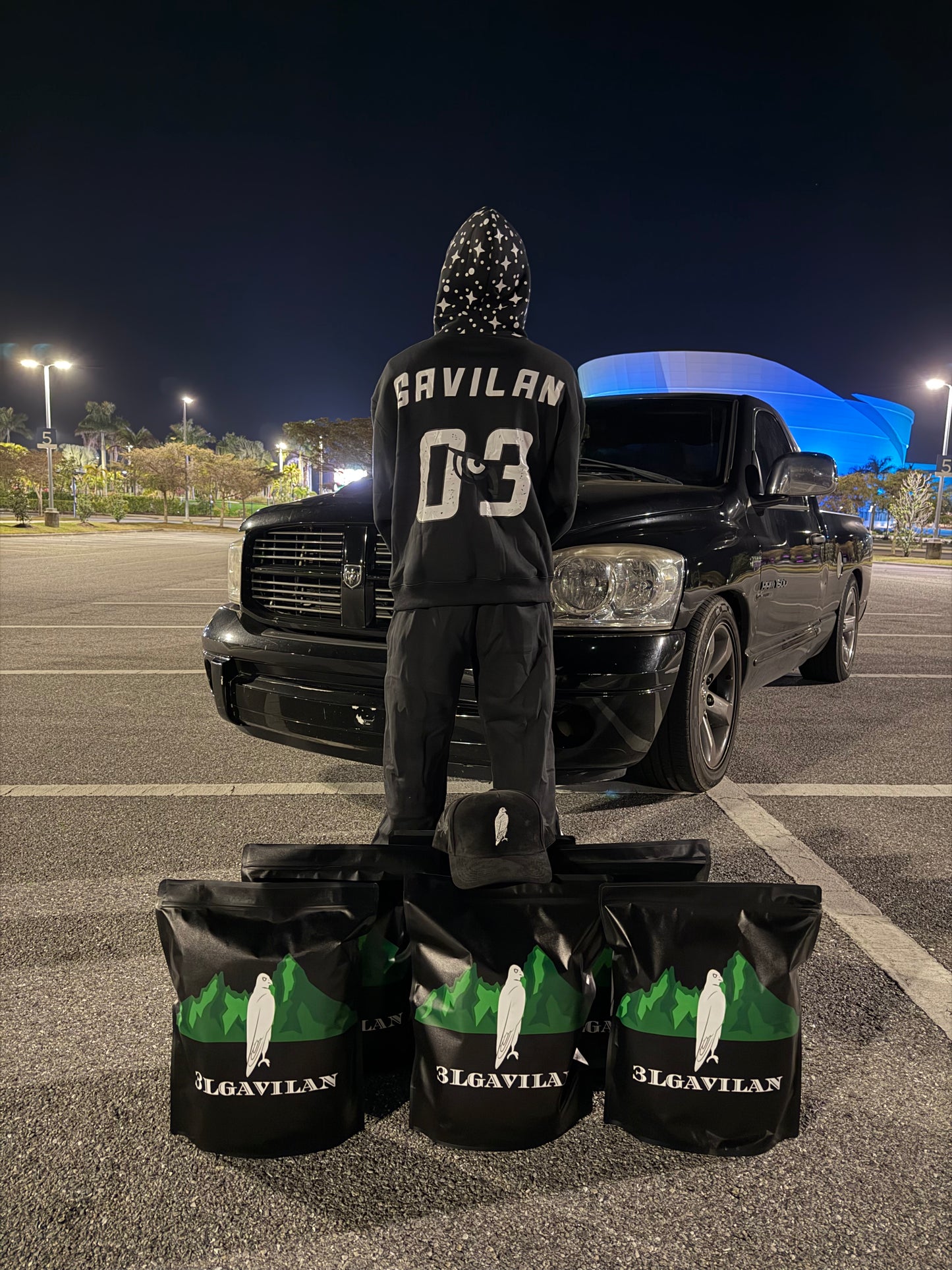 black sweatsuit
