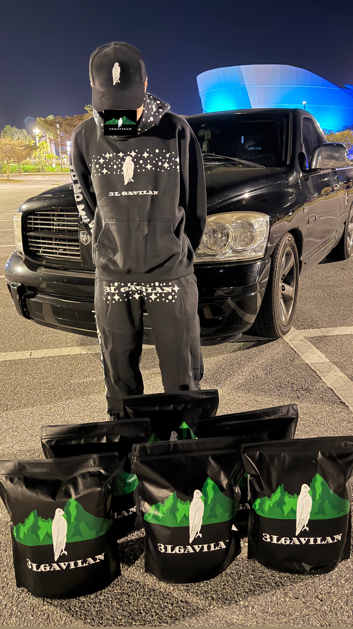 black sweatsuit