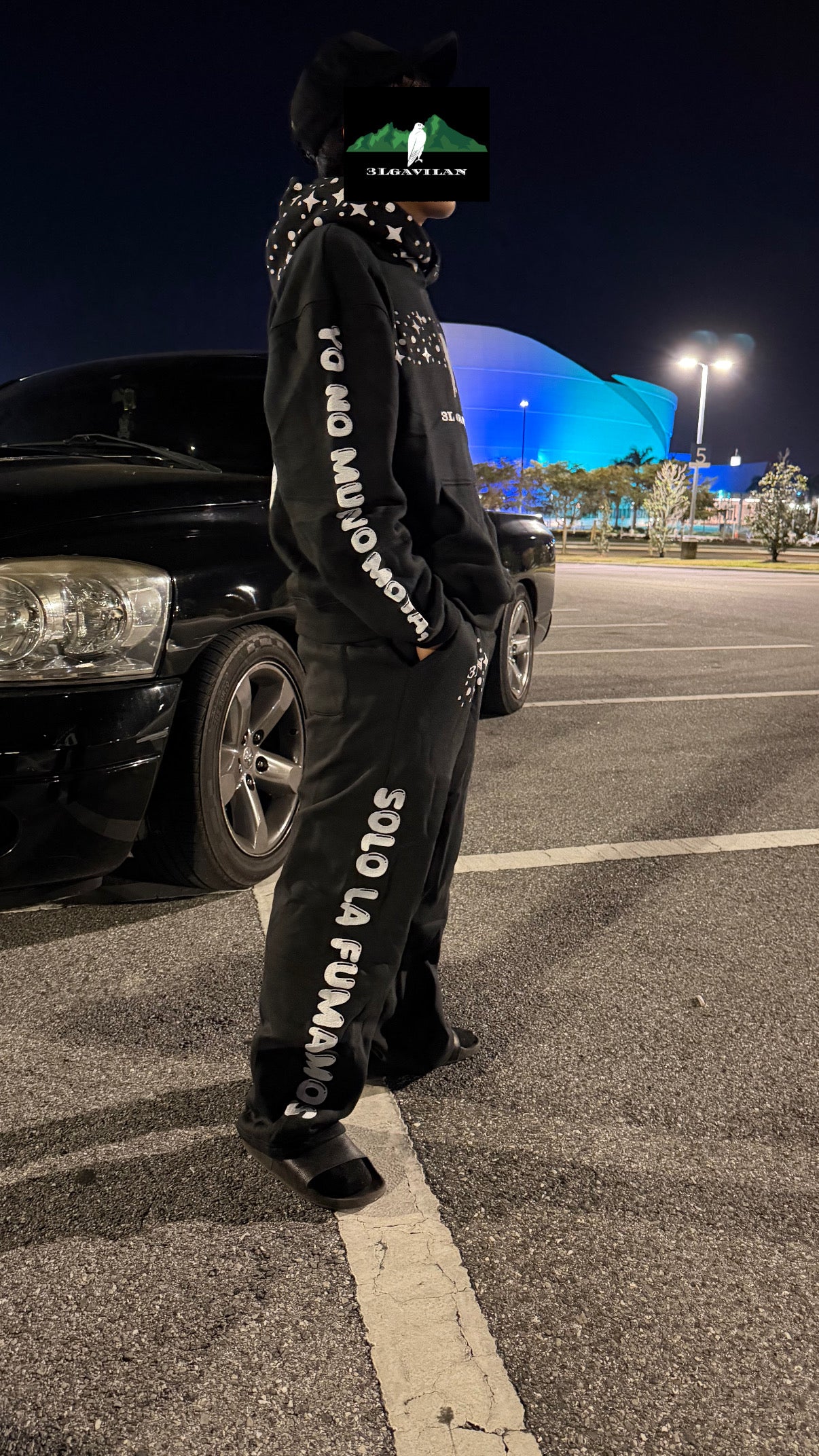 black sweatsuit